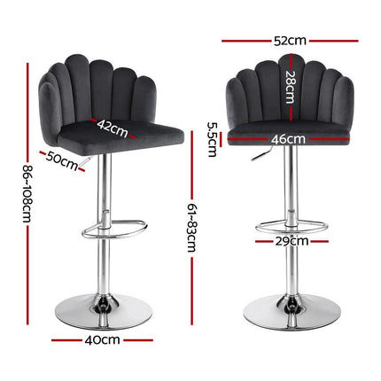 Artiss Bar Stool X2 Kitchen Dining Counter Gaslift Chair Adjustable Velvet Grey.