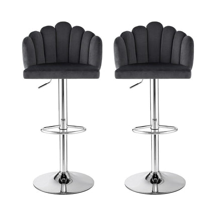 Artiss Bar Stool X2 Kitchen Dining Counter Gaslift Chair Adjustable Velvet Grey.