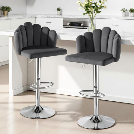 Artiss Bar Stool X2 Kitchen Dining Counter Gaslift Chair Adjustable Velvet Grey.