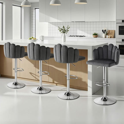 Artiss Bar Stool X4 Kitchen Dining Counter Gaslift Chair Adjustable Velvet Grey.