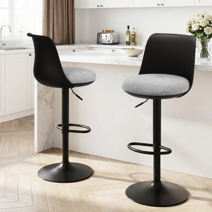 Artiss 2x Bar Stools Kitchen Swivel Gas Lift Counter Dining Chair Curved Black.
