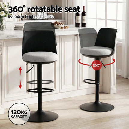 Artiss 4x Bar Stools Kitchen Swivel Gas Lift Counter Dining Chair Curved Black.
