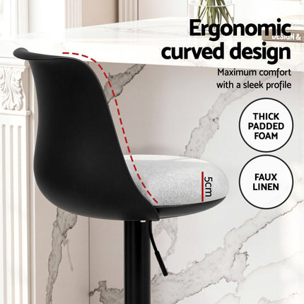 Artiss 4x Bar Stools Kitchen Swivel Gas Lift Counter Dining Chair Curved Black.