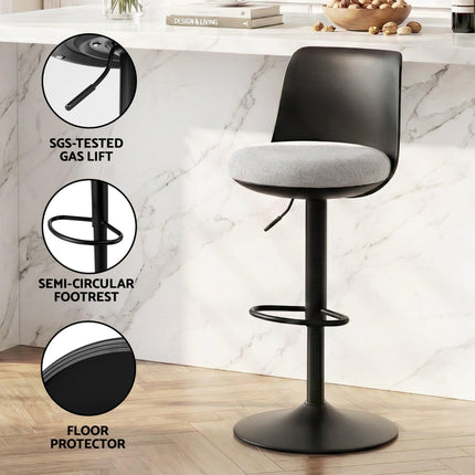 Artiss 4x Bar Stools Kitchen Swivel Gas Lift Counter Dining Chair Curved Black.