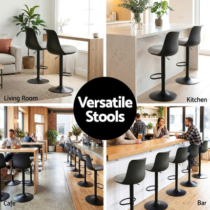 Artiss 4x Bar Stools Kitchen Swivel Gas Lift Counter Dining Chair Curved Black.
