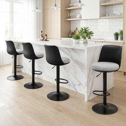 Artiss 4x Bar Stools Kitchen Swivel Gas Lift Counter Dining Chair Curved Black.