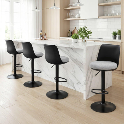 Artiss 4x Bar Stools Kitchen Swivel Gas Lift Counter Dining Chair Curved Black.