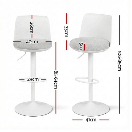 Artiss 2x Bar Stools Kitchen Swivel Gas Lift Counter Dining Chair Curved White.
