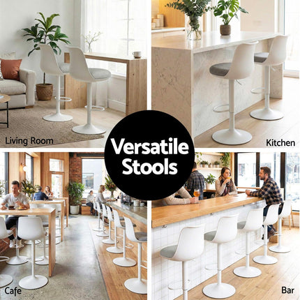 Artiss 2x Bar Stools Kitchen Swivel Gas Lift Counter Dining Chair Curved White.