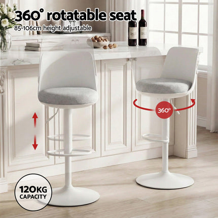 Artiss 4x Bar Stools Kitchen Swivel Gas Lift Counter Dining Chair Curved White.