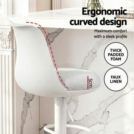 Artiss 4x Bar Stools Kitchen Swivel Gas Lift Counter Dining Chair Curved White.