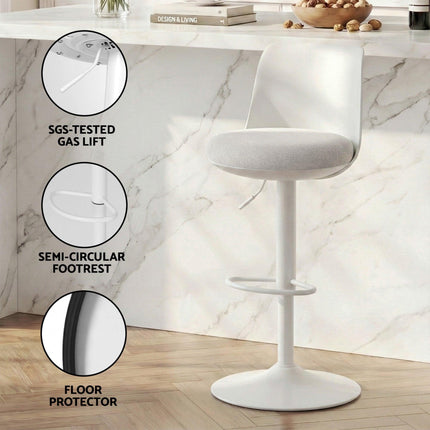 Artiss 4x Bar Stools Kitchen Swivel Gas Lift Counter Dining Chair Curved White.