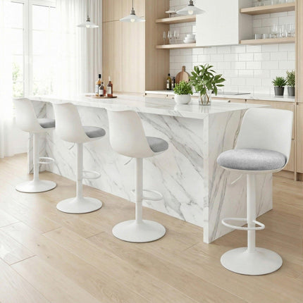 Artiss 4x Bar Stools Kitchen Swivel Gas Lift Counter Dining Chair Curved White.