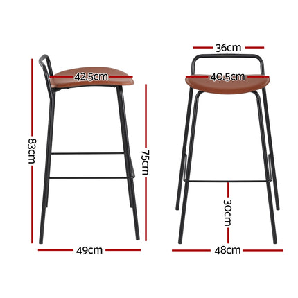 2x Artiss Bar Stools Kitchen Counter Stools Metal Brown.
