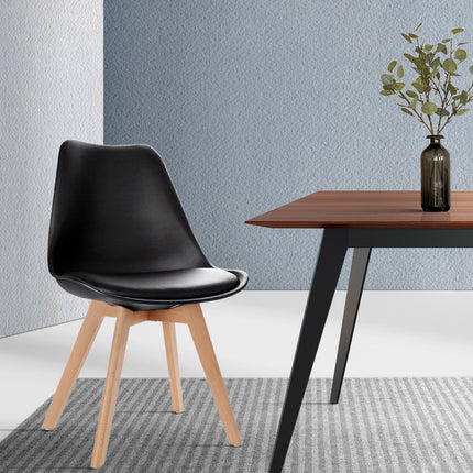 Artiss Dining Chairs Set of 4 Leather Plastic DSW Replica Wooden Black.