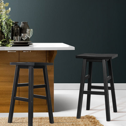Artiss Bar Stools Kitchen Counter Stools Wooden Chairs Black x2.