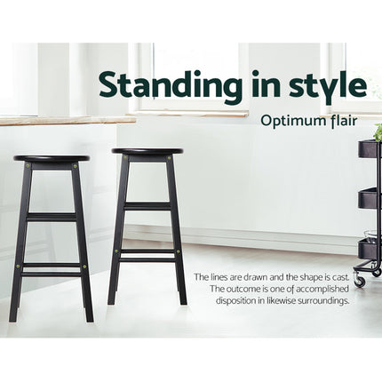 Artiss 2x Bar Stools Round Chairs Wooden Black.