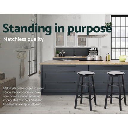 Artiss 2x Bar Stools Round Chairs Wooden Black.