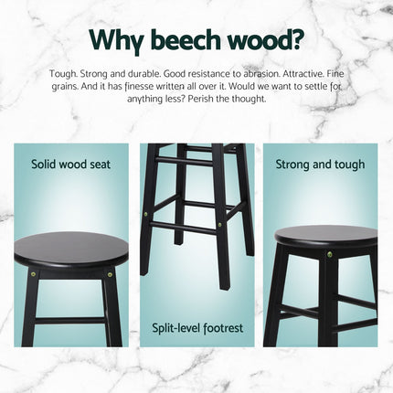 Artiss 4x Bar Stools Round Chairs Wooden Black.