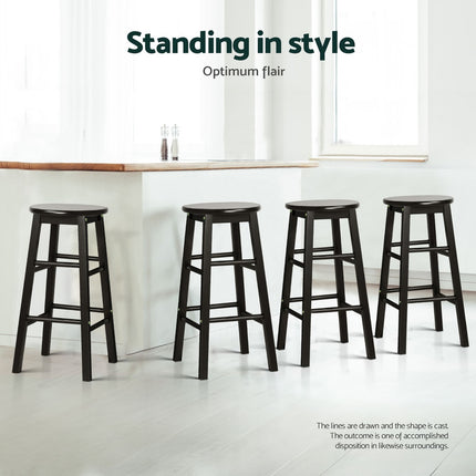 Artiss 4x Bar Stools Round Chairs Wooden Black.