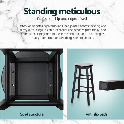 Artiss 4x Bar Stools Round Chairs Wooden Black.