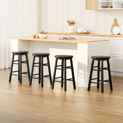 Artiss 4x Bar Stools Round Chairs Wooden Black.