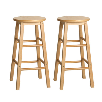 Artiss 2x Bar Stools Round Chairs Wooden Nature.