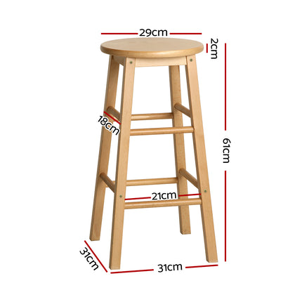 Artiss 2x Bar Stools Round Chairs Wooden Nature.