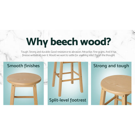 Artiss 2x Bar Stools Round Chairs Wooden Nature.