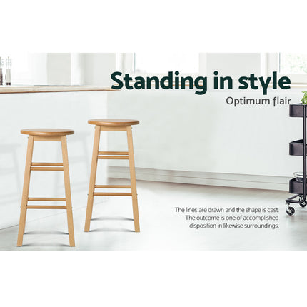Artiss 2x Bar Stools Round Chairs Wooden Nature.