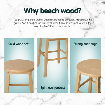 Artiss 4x Bar Stools Round Chairs Wooden Nature.