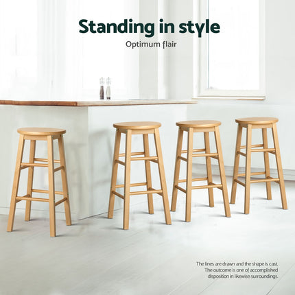 Artiss 4x Bar Stools Round Chairs Wooden Nature.