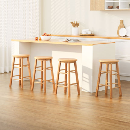 Artiss 4x Bar Stools Round Chairs Wooden Nature.