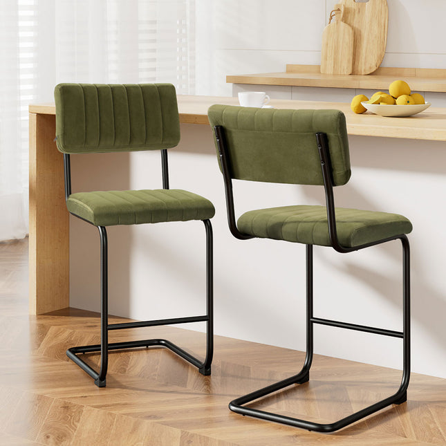 Artiss 2x Bar Stools Velvet Chairs Green.