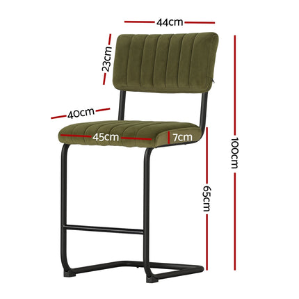 Artiss 2x Bar Stools Velvet Chairs Green.