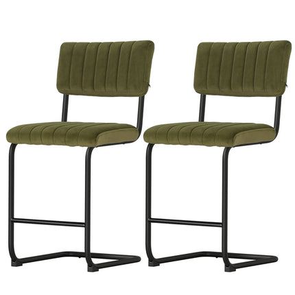 Artiss 2x Bar Stools Velvet Chairs Green.