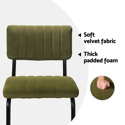Artiss 2x Bar Stools Velvet Chairs Green.