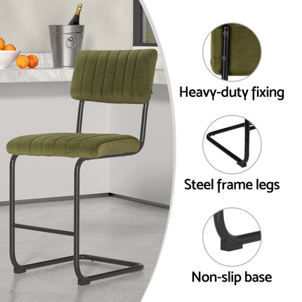 Artiss 2x Bar Stools Velvet Chairs Green.