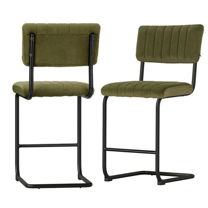 Artiss 2x Bar Stools Velvet Chairs Green.