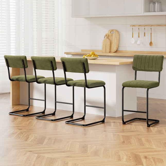 Artiss 4x Bar Stools Velvet Chairs Green.