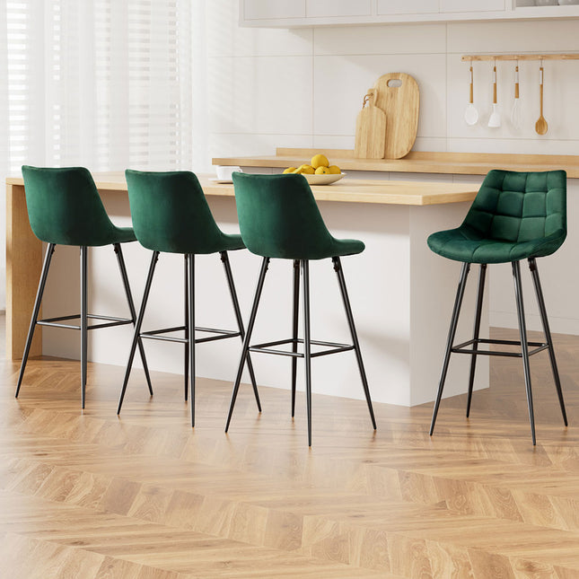 Artiss 4x Bar Stools Velvet Chairs Green.