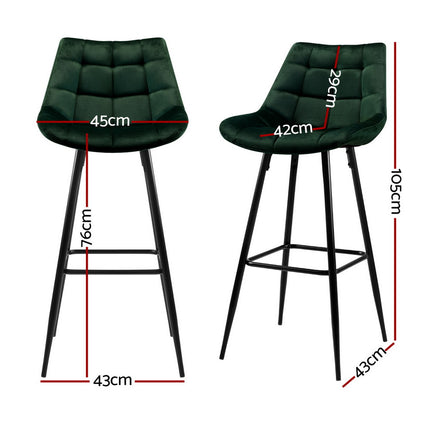 Artiss 4x Bar Stools Velvet Chairs Green.