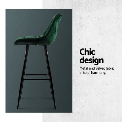 Artiss 4x Bar Stools Velvet Chairs Green.
