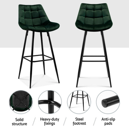 Artiss 4x Bar Stools Velvet Chairs Green.