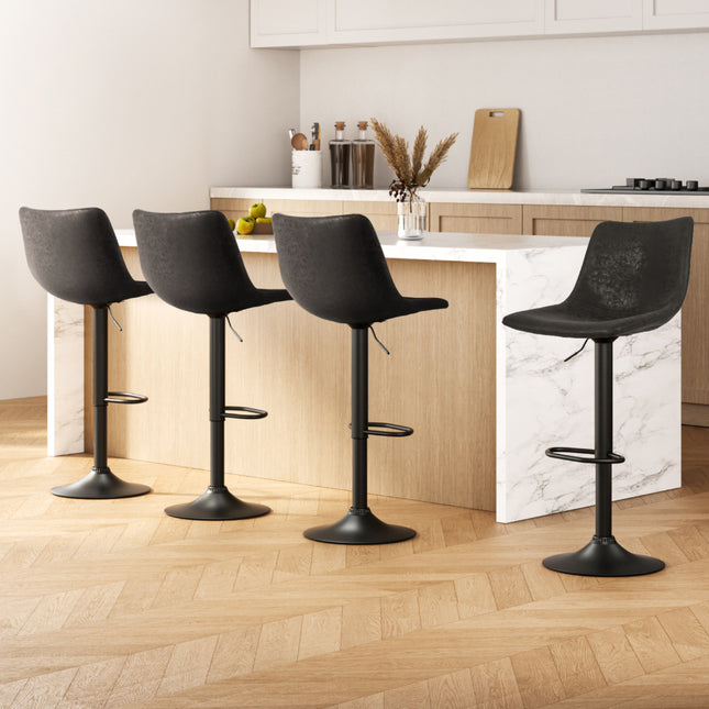 Artiss 4x Bar Stools Vintage Leather Swivel Gas Lift Black.