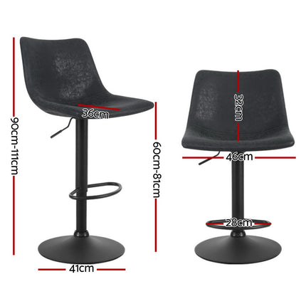 Artiss 4x Bar Stools Vintage Leather Swivel Gas Lift Black.