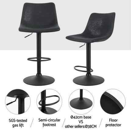 Artiss 4x Bar Stools Vintage Leather Swivel Gas Lift Black.