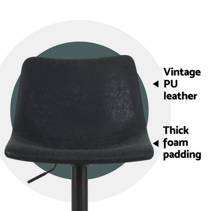 Artiss 4x Bar Stools Vintage Leather Swivel Gas Lift Black.