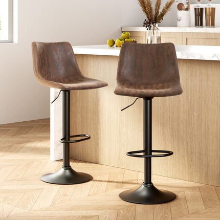 Artiss 2x Bar Stools Vintage Swivel Gas Lift Brown.