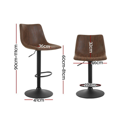 Artiss 2x Bar Stools Vintage Swivel Gas Lift Brown.